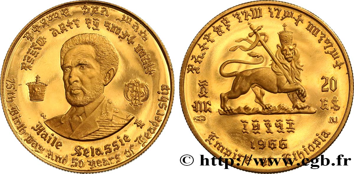ÉTHIOPIE 20 Dollars empereur Hailé Sélassié 1966  SPL 