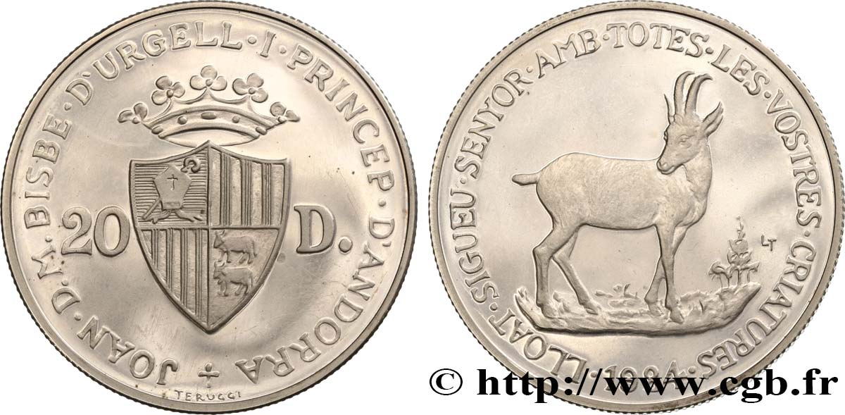 ANDORRE (PRINCIPAUTÉ) 20 Diners Proof chamois 1984  SPL 