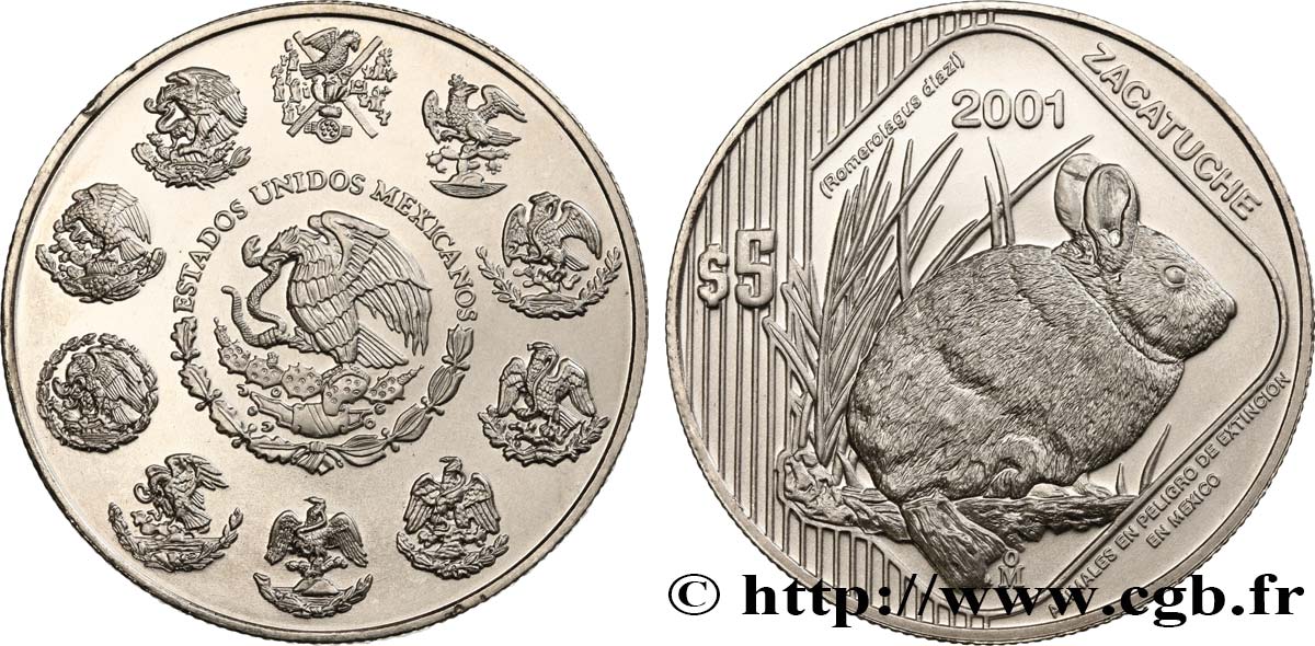 MEXIQUE 5 Pesos Lapin 2001 Mexico SPL 