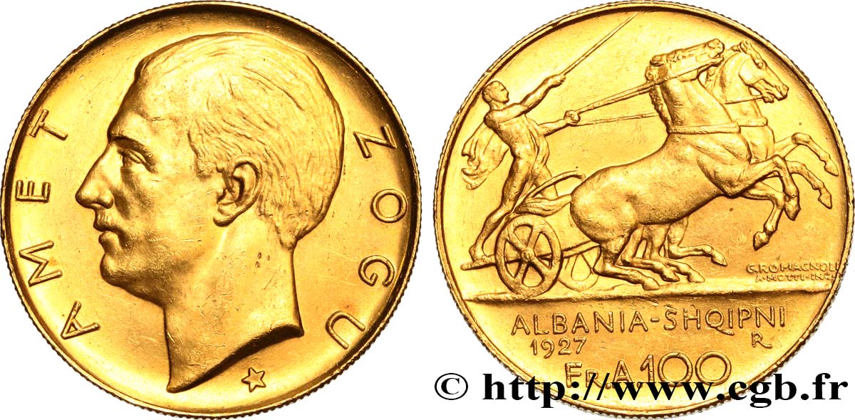 ALBANIA - REPUBLIC, THEN KINGDOM OF ALBANIA - ZOG 100 Francs or 1927 Rome AU 