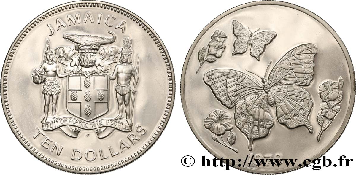GIAMAICA 10 Dollars Proof Papillon 1979  MS 