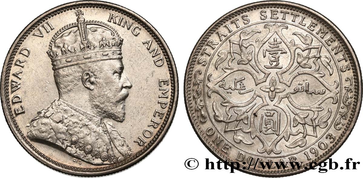 MALAYSIA - STRAITS SETTLEMENTS 1 Dollar 1903 Bombay AU 