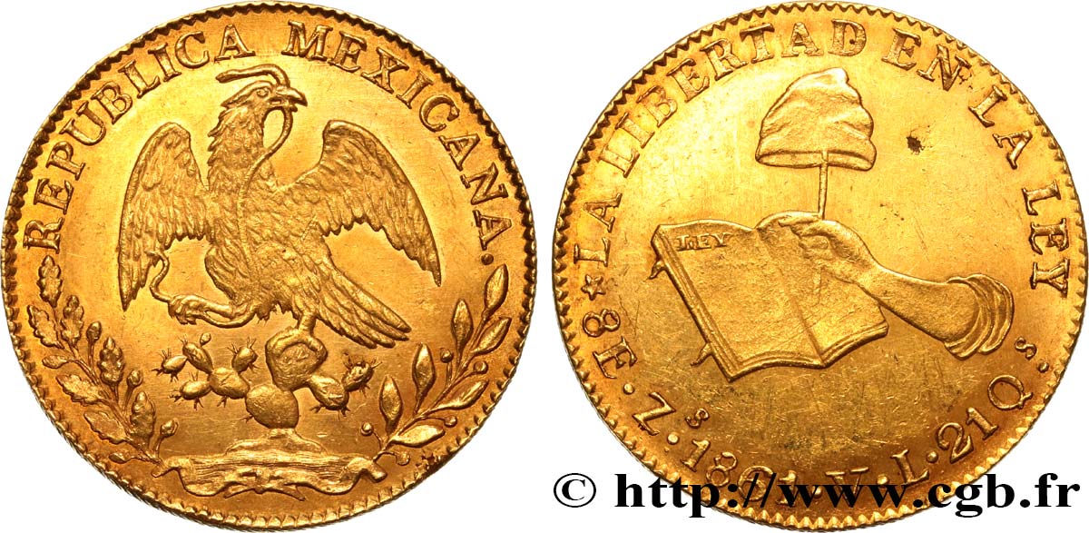 MEXICO - REPUBLIC 8 Escudos 1861 Zacatecas AU 