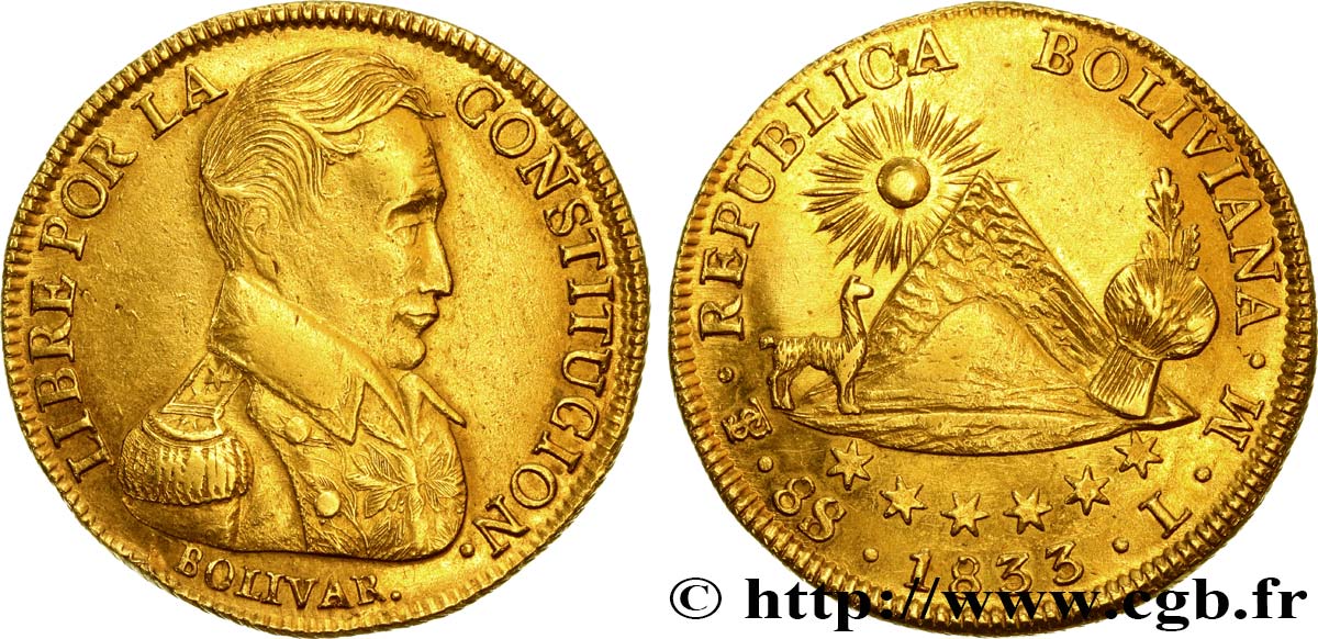 BOLIVIA - REPUBLIC 8 Escudos 1833 Potosi AU/AU 