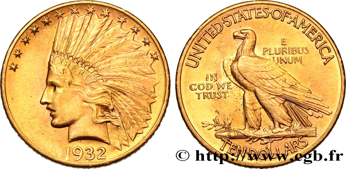 STATI UNITI D AMERICA 10 Dollars or  Indian Head , 2e type 1932 Philadelphie SPL 