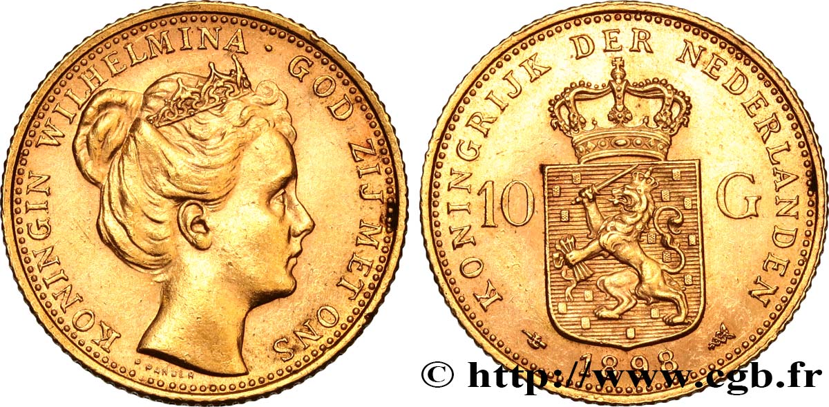 PAESI BASSI 10 Gulden Wilhelmine , 2e type 1898 Utrecht SPL 