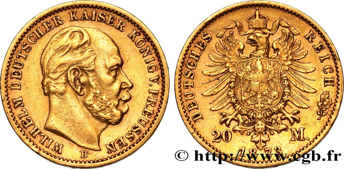 ALEMANIA - PRUSIA 20 Mark Guillaume Ier, 1e type 1873 Hanovre MBC 