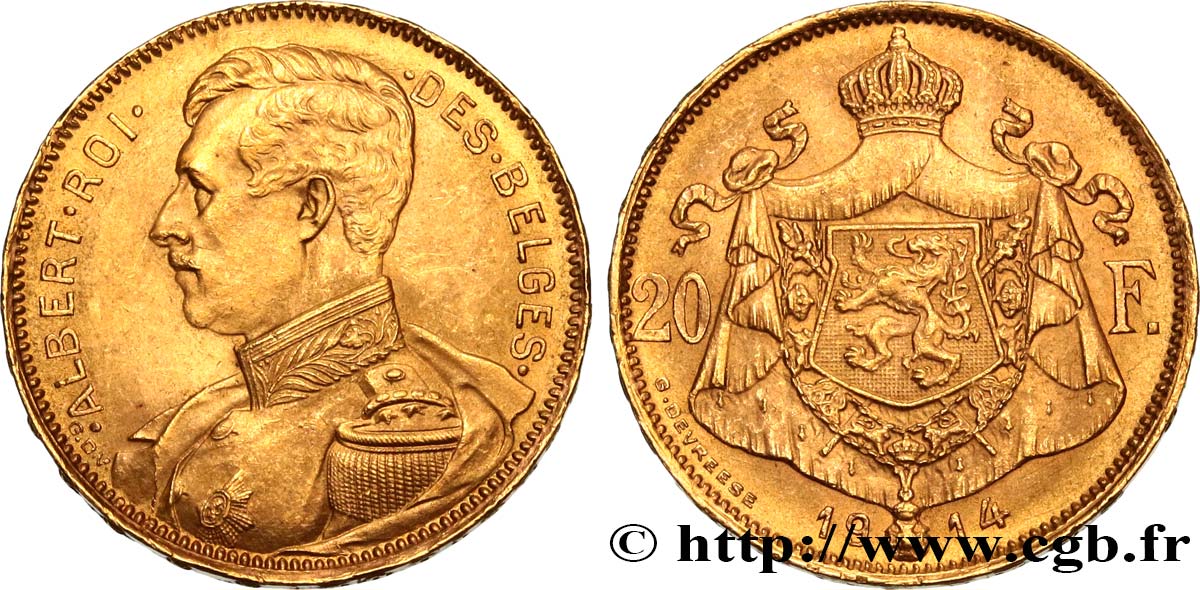 BELGIUM 20 Francs Albert Ier légende française 1914  AU 