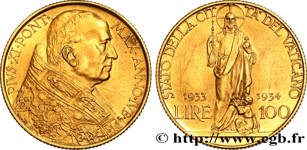 VATICANO - PIE XI (Achille Ratti) 100 Lire 1933-1934 Rome MS 