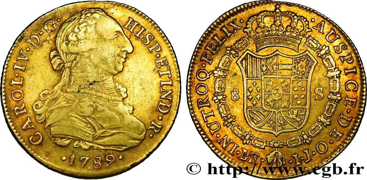PERU 8 Escudos Charles IV 1789 Lima VF/XF 