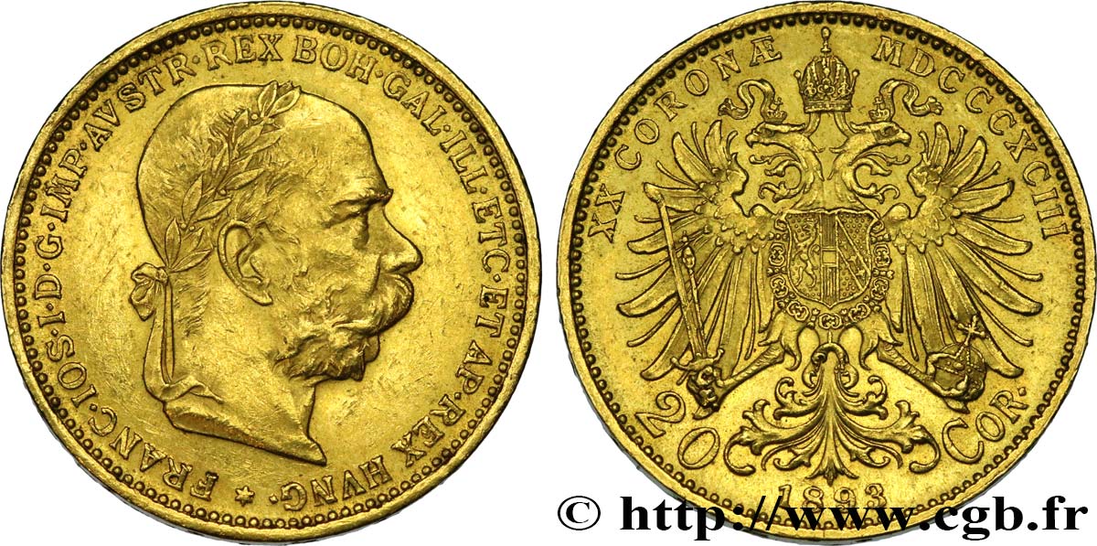 AUSTRIA 20 Corona François Joseph 1893 Vienne MBC+/EBC 