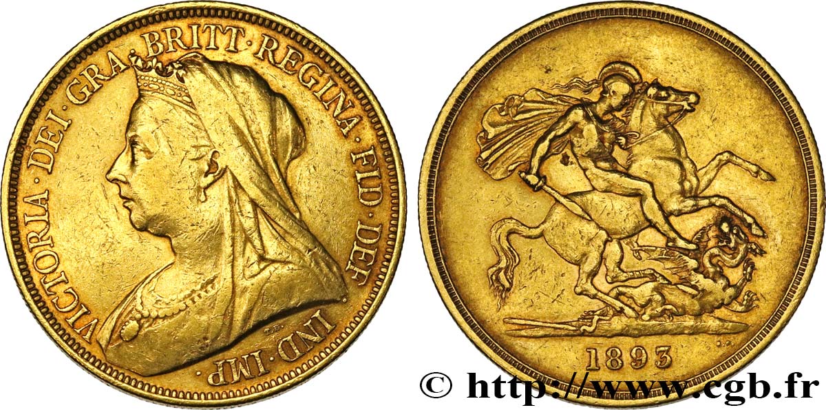 GRANDE BRETAGNE - VICTORIA 5 Pounds (cinq souverains) 1893 Londres TTB 