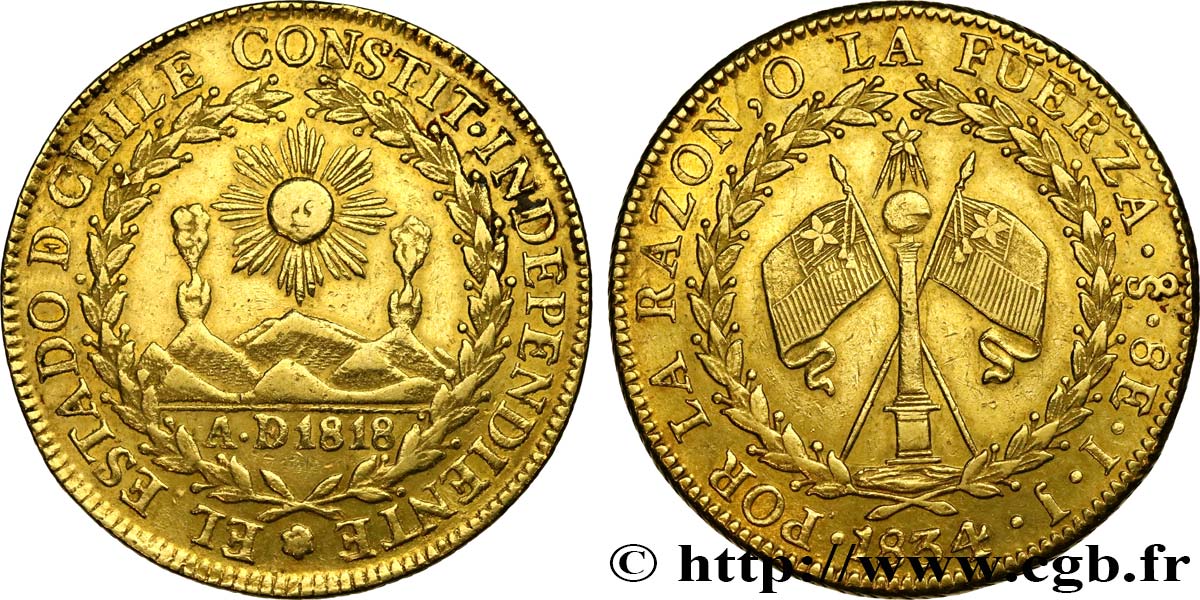 CHILE - REPUBLIC 8 Escudos 1834 Santiago AU 