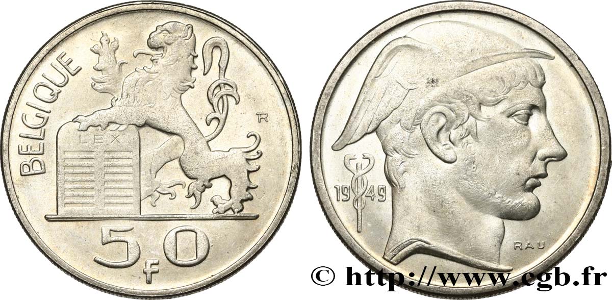 BÉLGICA 50 Francs Mercure, légende française 1949  EBC 