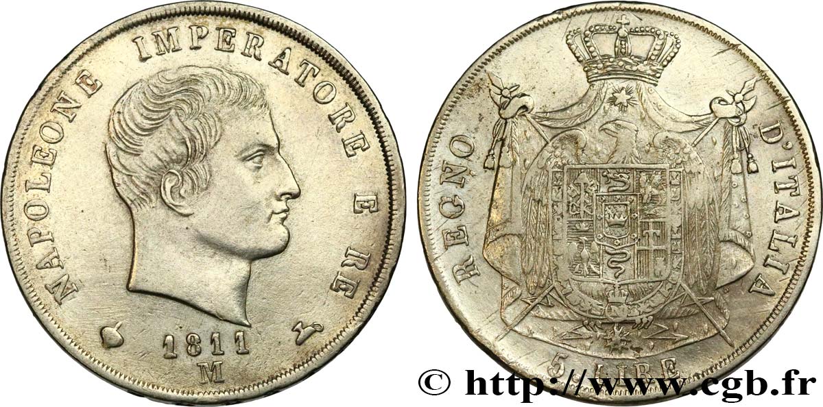 ITALIE - ROYAUME D ITALIE - NAPOLÉON Ier 5 Lire 1811 Milan TTB 