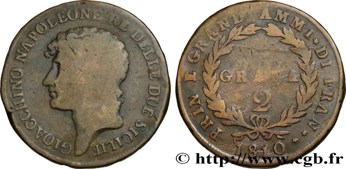 ITALIE - ROYAUME DES DEUX-SICILES 2 Grana Joachim Murat 1810  TB 