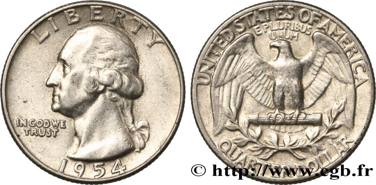 ÉTATS-UNIS D AMÉRIQUE 1/4 Dollar Georges Washington 1954 Philadelphie TTB 