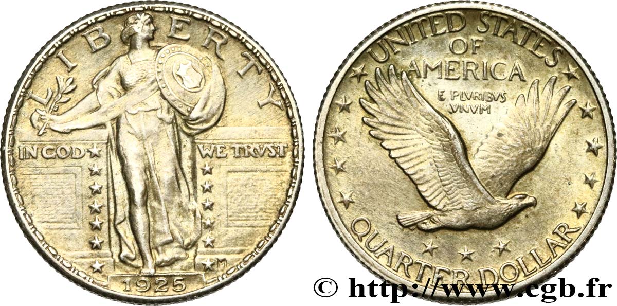 ÉTATS-UNIS D AMÉRIQUE 1/4 Dollar Liberté 1925 Philadelphie TTB+/SUP 