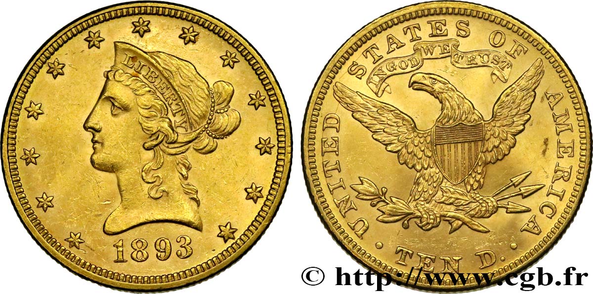 ÉTATS-UNIS D AMÉRIQUE 10 Dollars  Liberty  1893 Philadelphie SC 