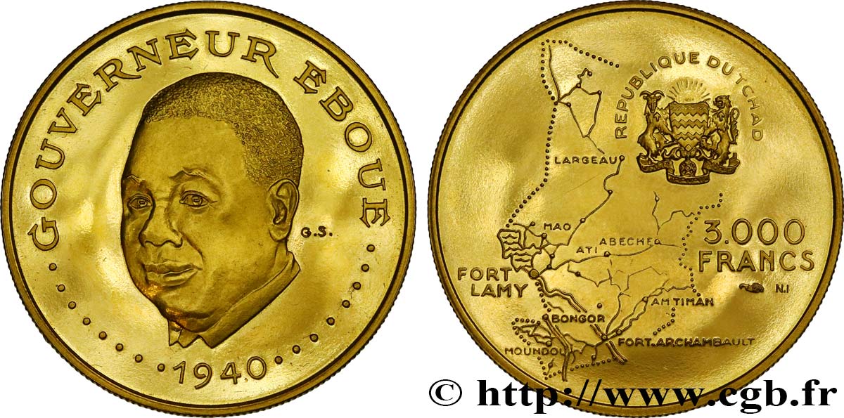 TSCHAD 3000 Francs Gouverneur  Eboué 1970 Paris fST 