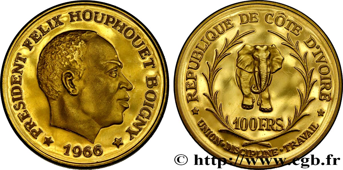ELFENBEINKÜSTE 100 Francs Félix Houphouet Boigny Proof 1966  fST 