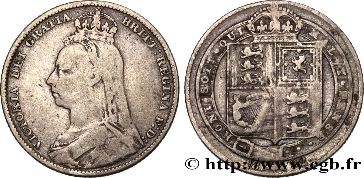 UNITED KINGDOM 1 Shilling Victoria buste du jubilé 1892  VF 