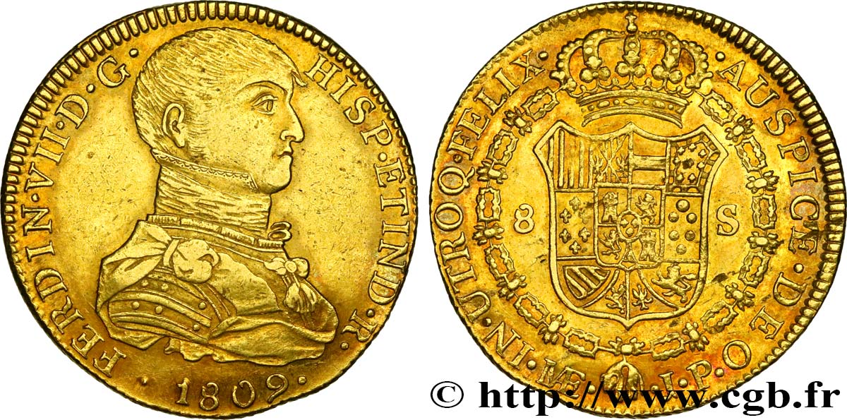 PERU - FERDINAND VII 8 Escudos 1809 Lima AU 