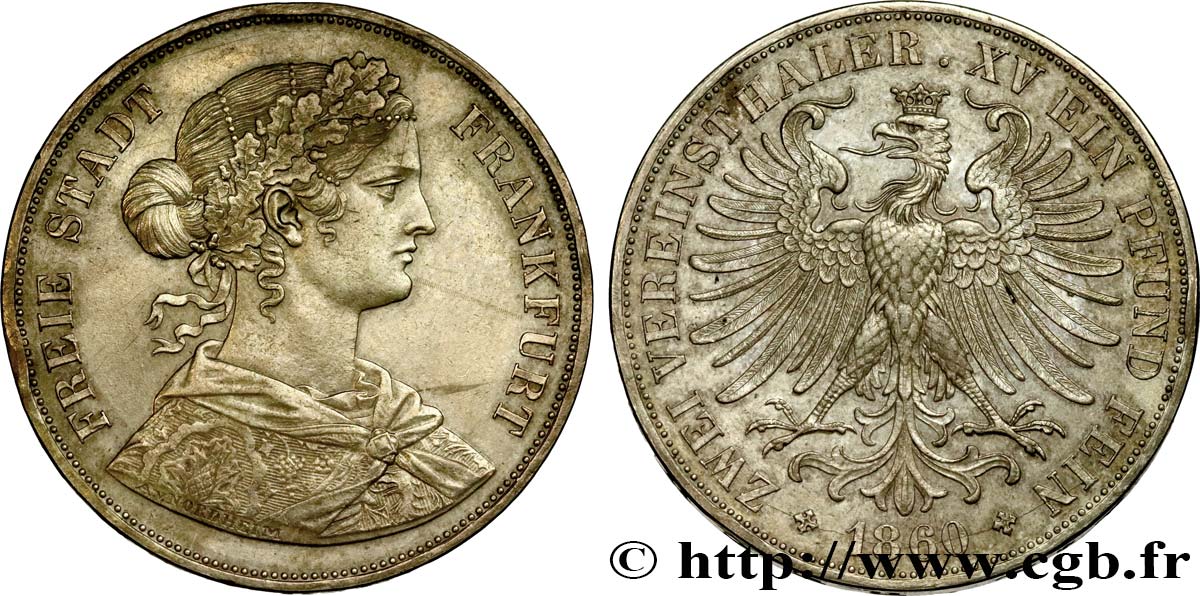 GERMANY - FREE CITY OF FRANKFURT Double Thaler  1860 Francfort AU/AU 