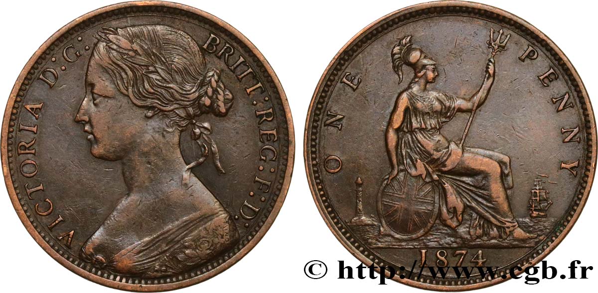 REGNO UNITO 1 Penny Victoria “Bun head”  1874 Londres BB 
