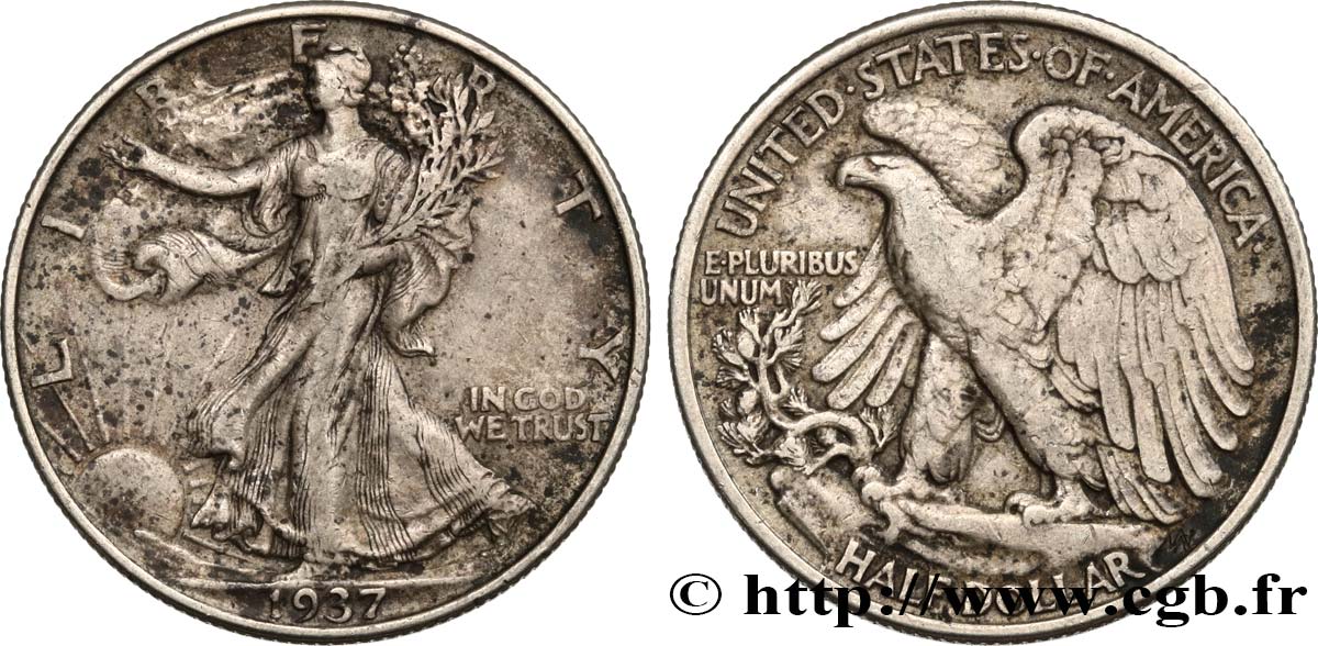 ÉTATS-UNIS D AMÉRIQUE 1/2 Dollar Walking Liberty 1937 Philadelphie TB+ 
