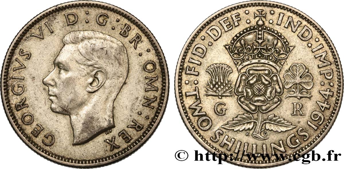 ROYAUME-UNI 1 Florin (2 Shillings) Georges VI 1944  TTB 