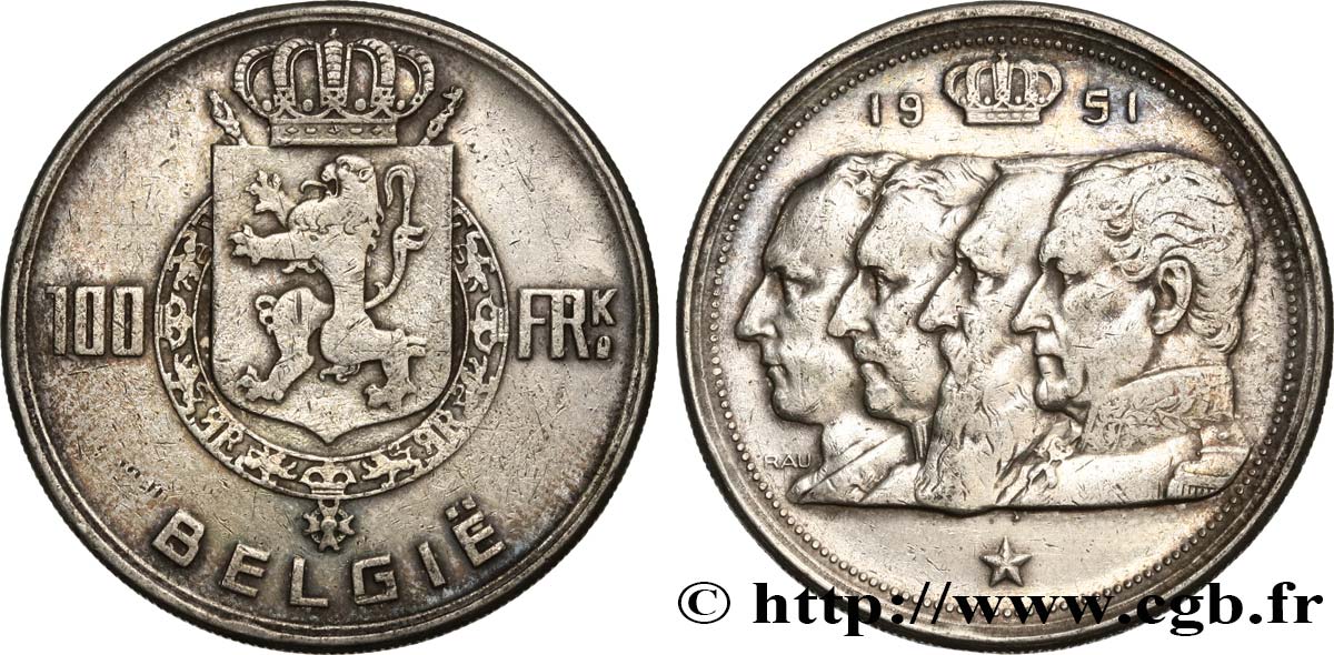 BELGIEN 100 Francs Quatre rois de Belgique, légende flamande 1951  SS 
