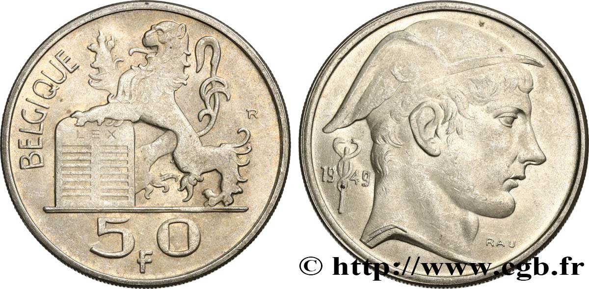 BELGIEN 50 Francs Mercure, légende française 1949  VZ 