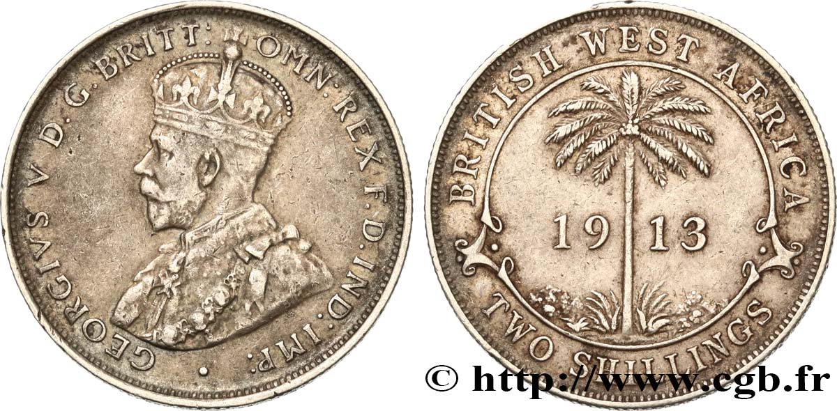 ÁFRICA OCCIDENTAL BRITÁNICA 2 Shillings Georges V 1913  MBC 