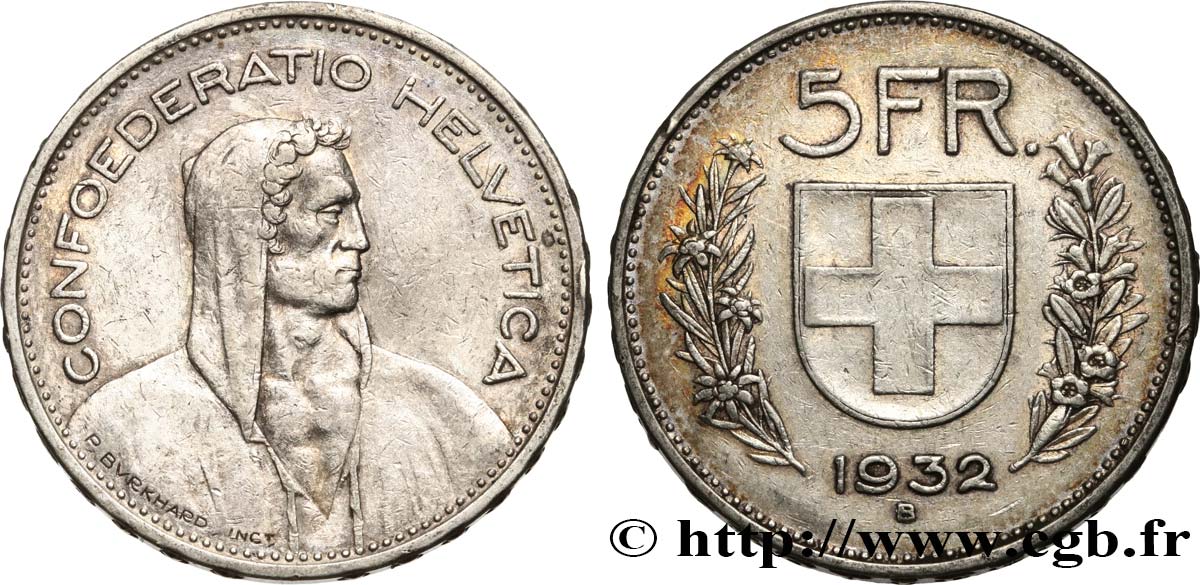 SUIZA 5 Francs Berger des Alpes 1932 Berne MBC 