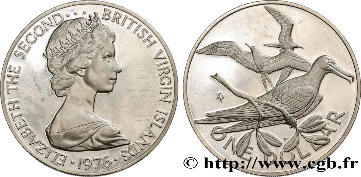 ÎLES VIERGES BRITANNIQUES 1 Dollar Proof Elisabeth II Frégates superbes  1976 Franklin Mint SPL 