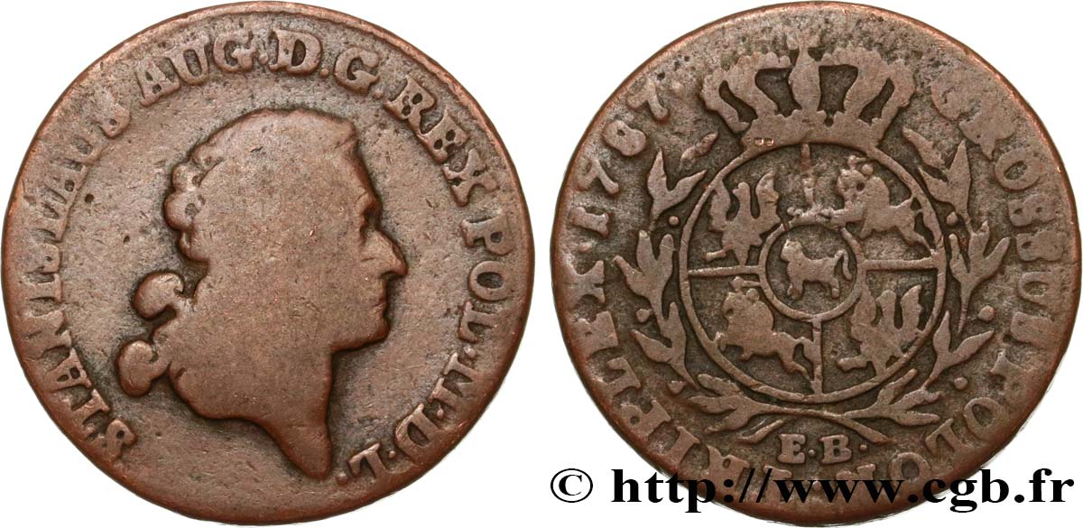 POLOGNE 3 Grosze (Troiak) Stanislas Auguste 1787 Varsovie B+ 