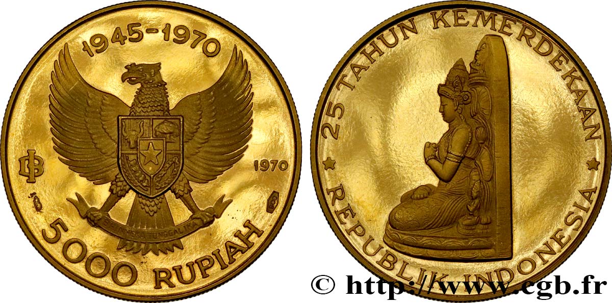 INDONESIA 5000 Rupiah Proof 25e anniversaire de L’indépendance 1970  SC 