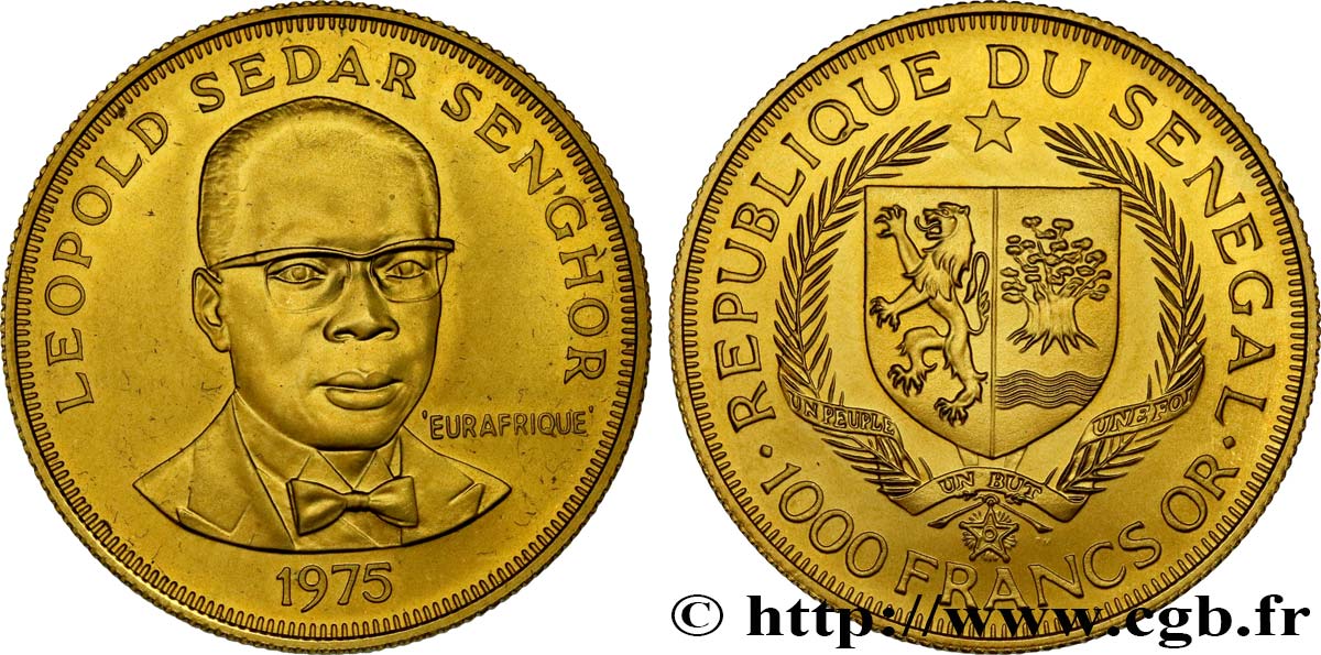 SENEGAL 1000 Francs or 25e anniversaire du programme eurafricain 1975  fST 