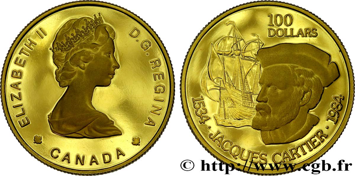 CANADA 100 Dollars Proof 450e anniversaire de la découverte du Canada par Jacques Cartier 1984  SPL 