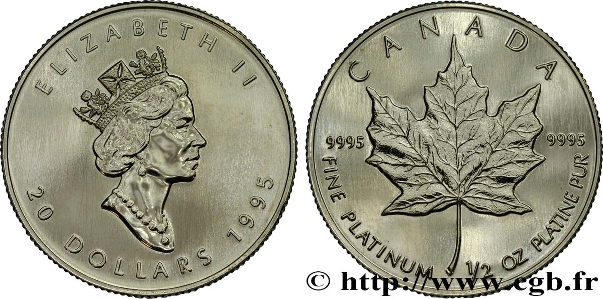 CANADA 20 Dollars platine  Maple leaf  1995  SPL 