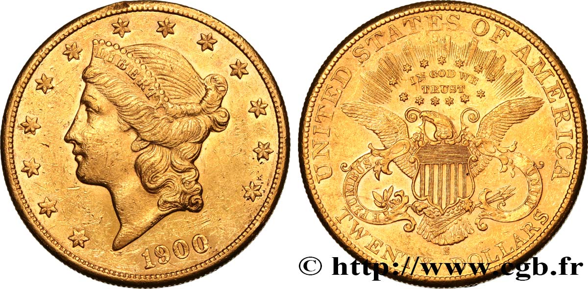 UNITED STATES OF AMERICA 20 Dollars  Liberty  1900 San Francisco AU 