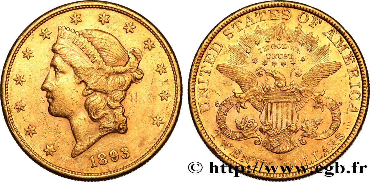 UNITED STATES OF AMERICA 20 Dollars  Liberty  1893 San Francisco XF/AU 