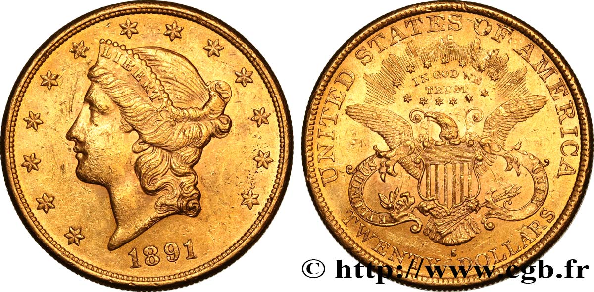 UNITED STATES OF AMERICA 20 Dollars  Liberty  1891 San Francisco AU/MS 