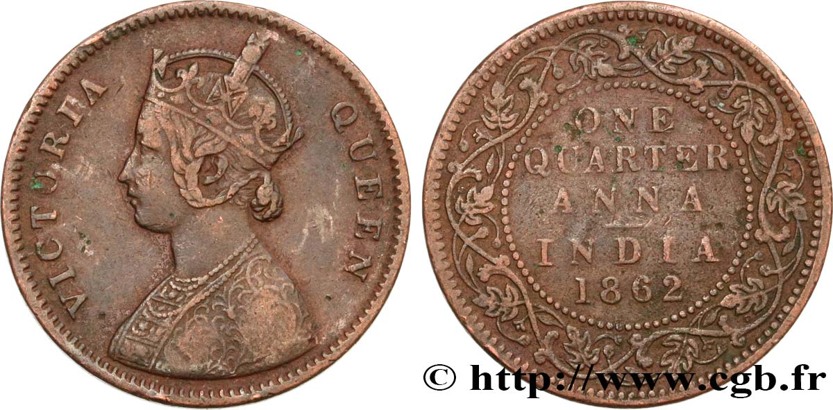 INDIA BRITÁNICA 1/4 Anna Victoria 1862 Calcutta MBC 