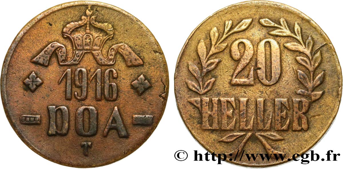 AFRICA ORIENTAL ALEMANA 20 Heller Deutch Ostafrica type couronne étroite et extrémités des L pointues 1916 Tabora MBC 