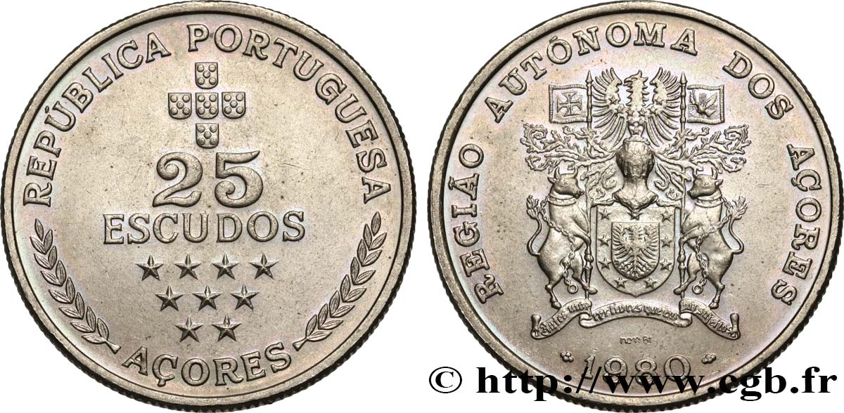 AÇORES 25 Escudos emblème 1980  SUP 