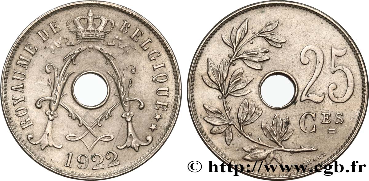 BELGIQUE 25 Centimes 1922  SUP 