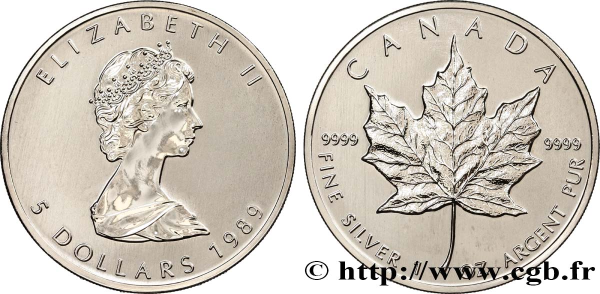 CANADá 5 Dollars (1 once) 1989  SC 