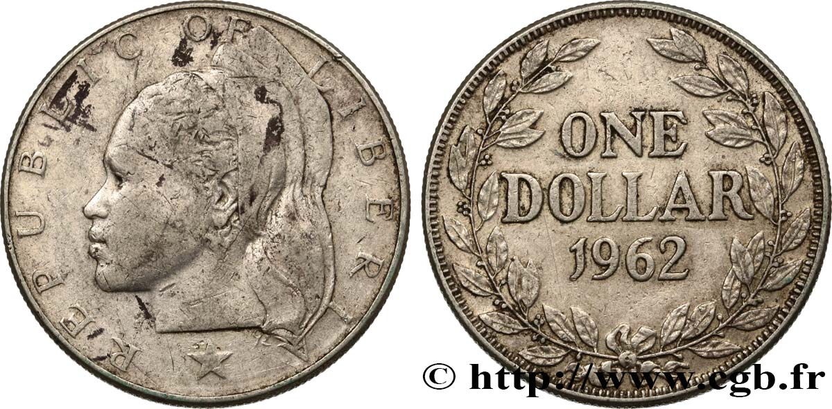 LIBERIA 1 Dollar femme africaine 1962  VF/XF 